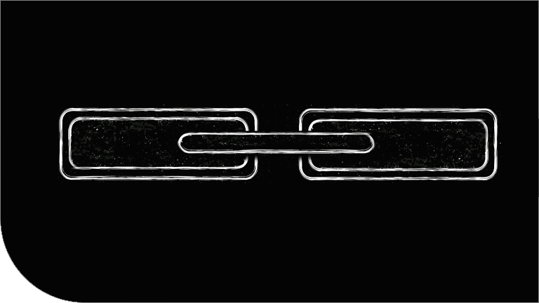 Ritade länkar som sitter ihop. Vita länkar mot svart botten.